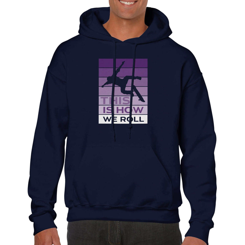 Purple Skater on navy hoodie - MangoBap