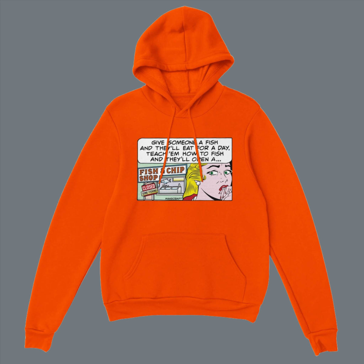 unisex Pop Art Comic Style Hoodie colour Orange