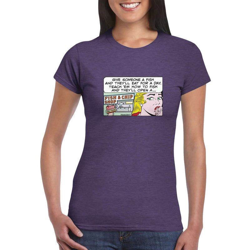 Womens Pop Art Comic Style T Shirt colour Purple Heather