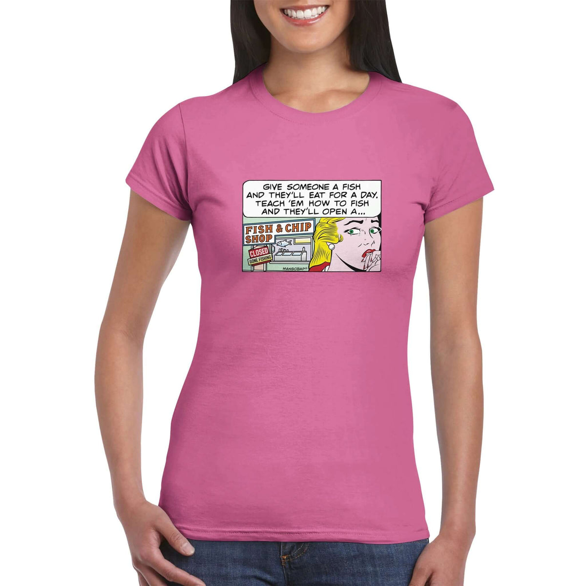 Womens Pop Art Comic Style T Shirt colour Azalea