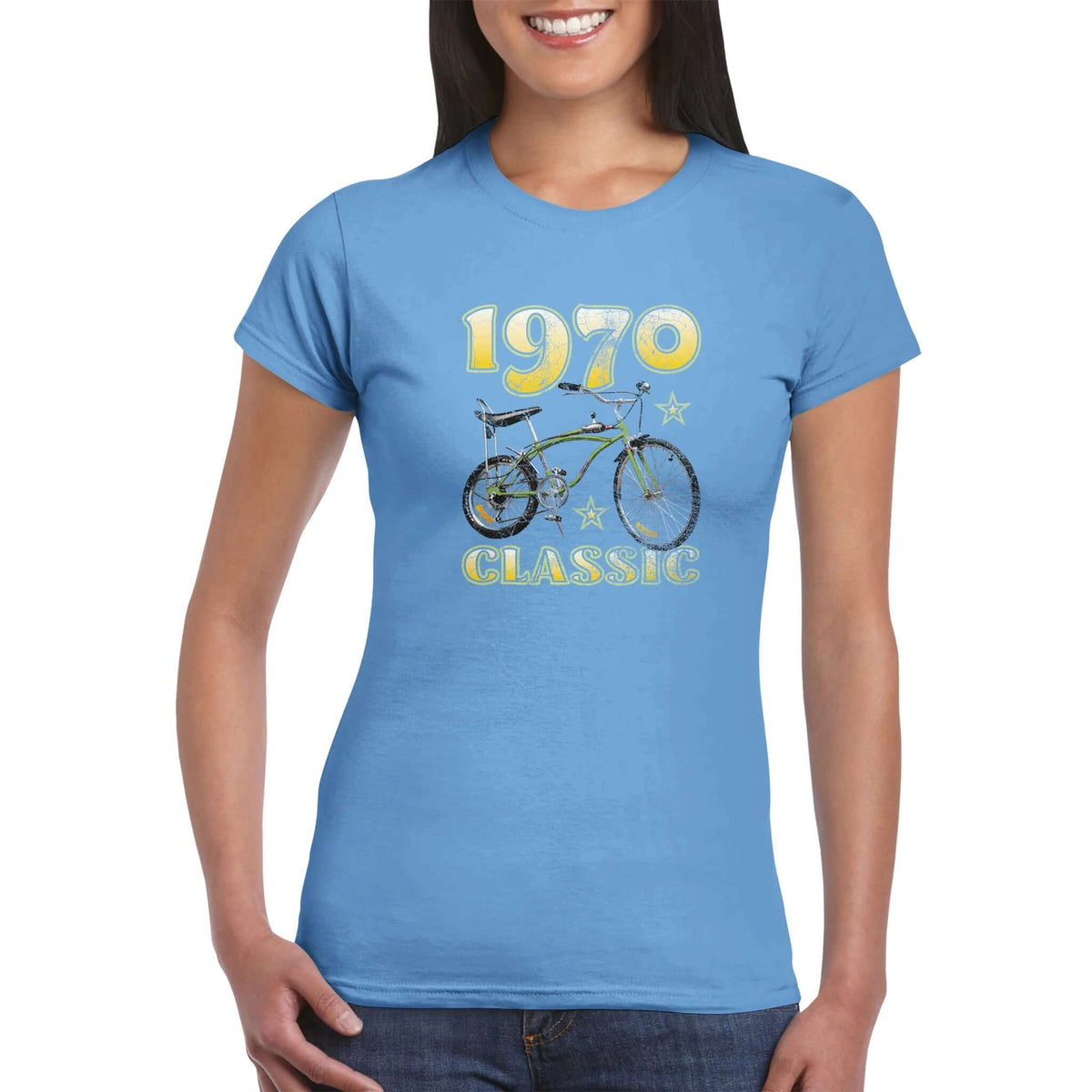 Womens 1970 Classic Bike t shirt colour light blue