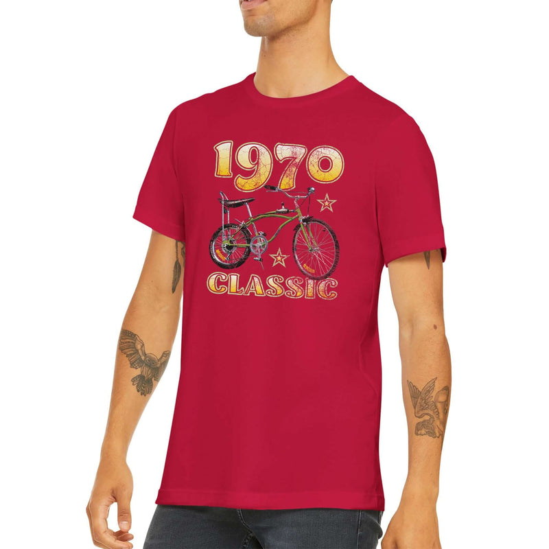 1970 Classic Bike T Shirt colour red