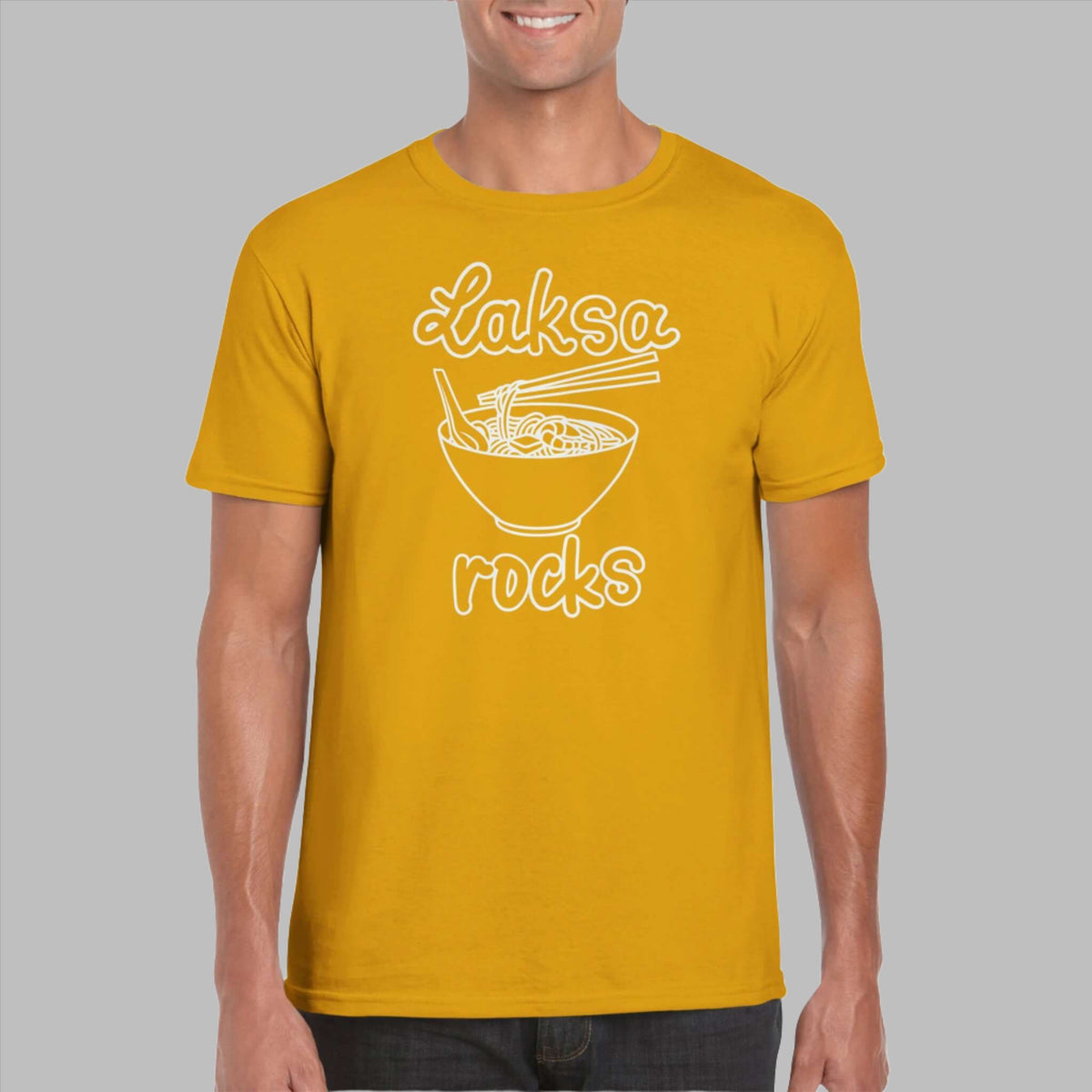 Mens Laksa Rocks gold t shirt - MangoBap