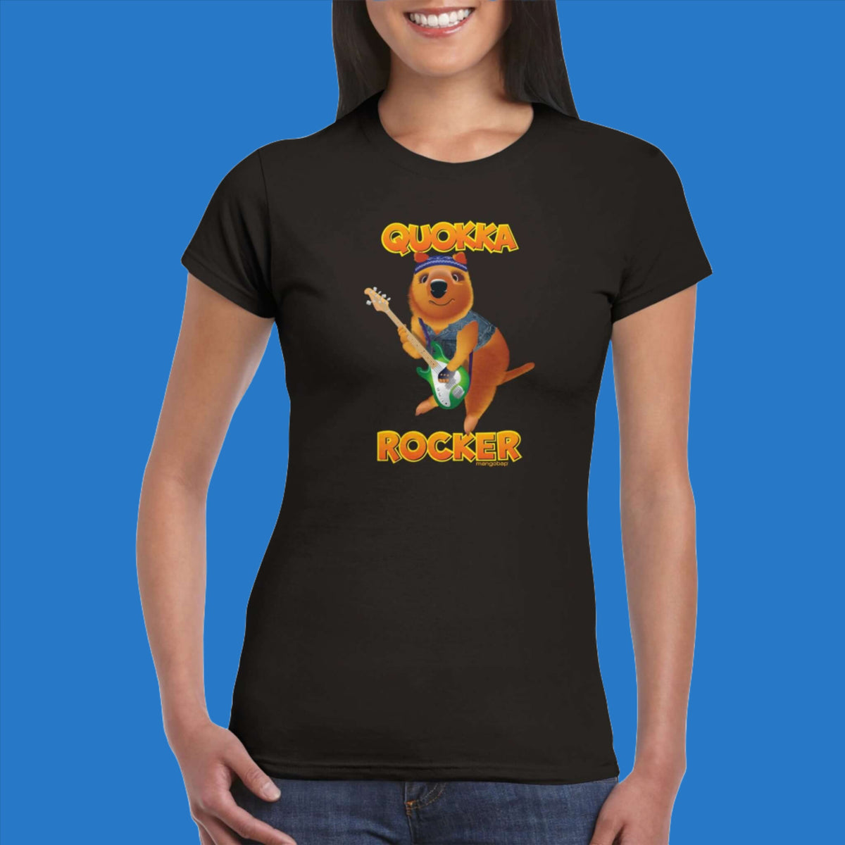 Womens Quokka Rocker black t shirt - MangoBap