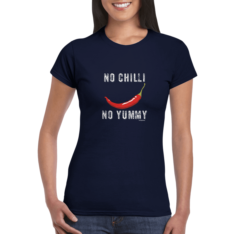 Womens No Chilli No Yummy navy t shirt - MangoBap
