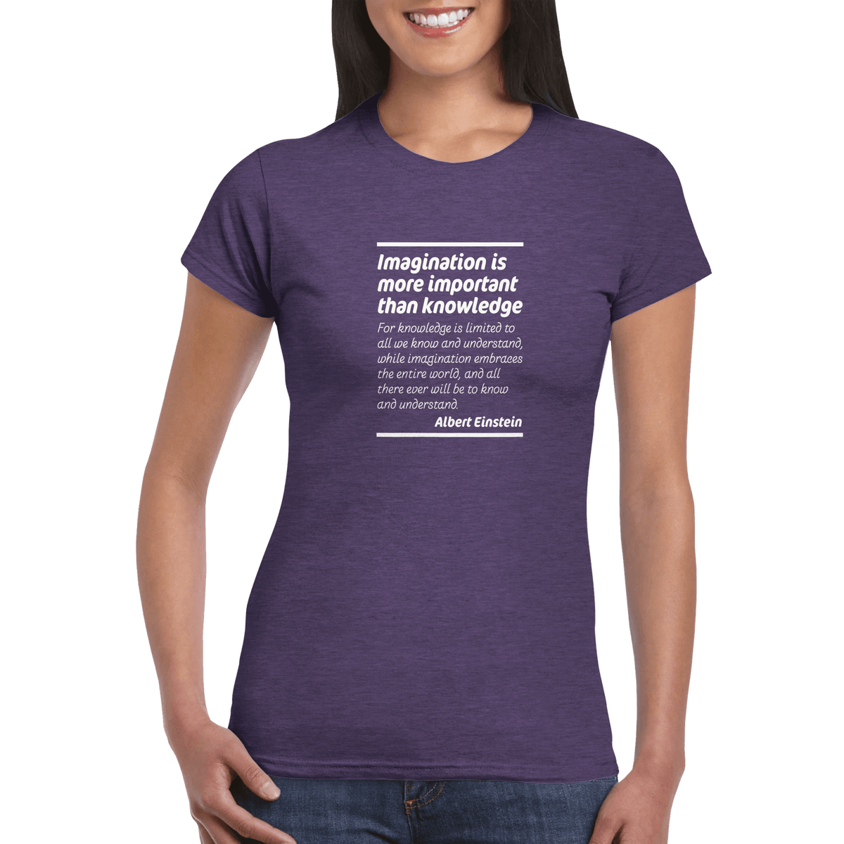 Womens Imagination Is More Important Than Knowledge purple heather t shirt - MangoBap