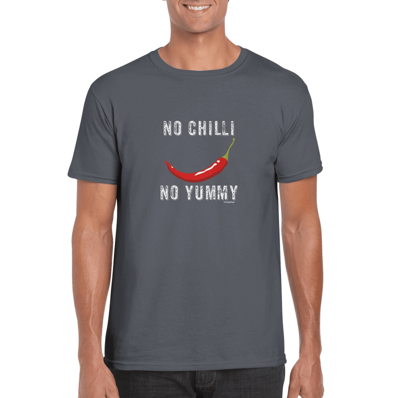 Mens No Chilli No Yummy charcoal t shirt - MangoBap