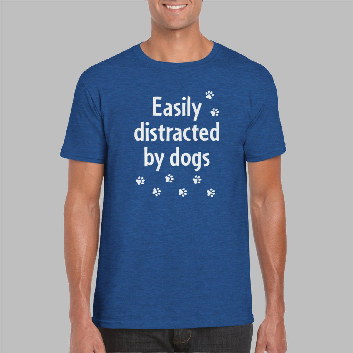 Mens Easily Distracted by Dogs blue heather t shirt - MangoBap
