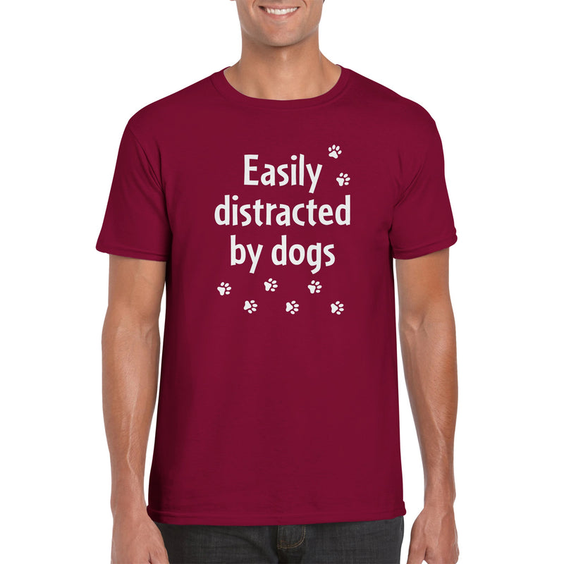 Mens Easily Distracted by Dogs cardinal red t shirt - MangoBap