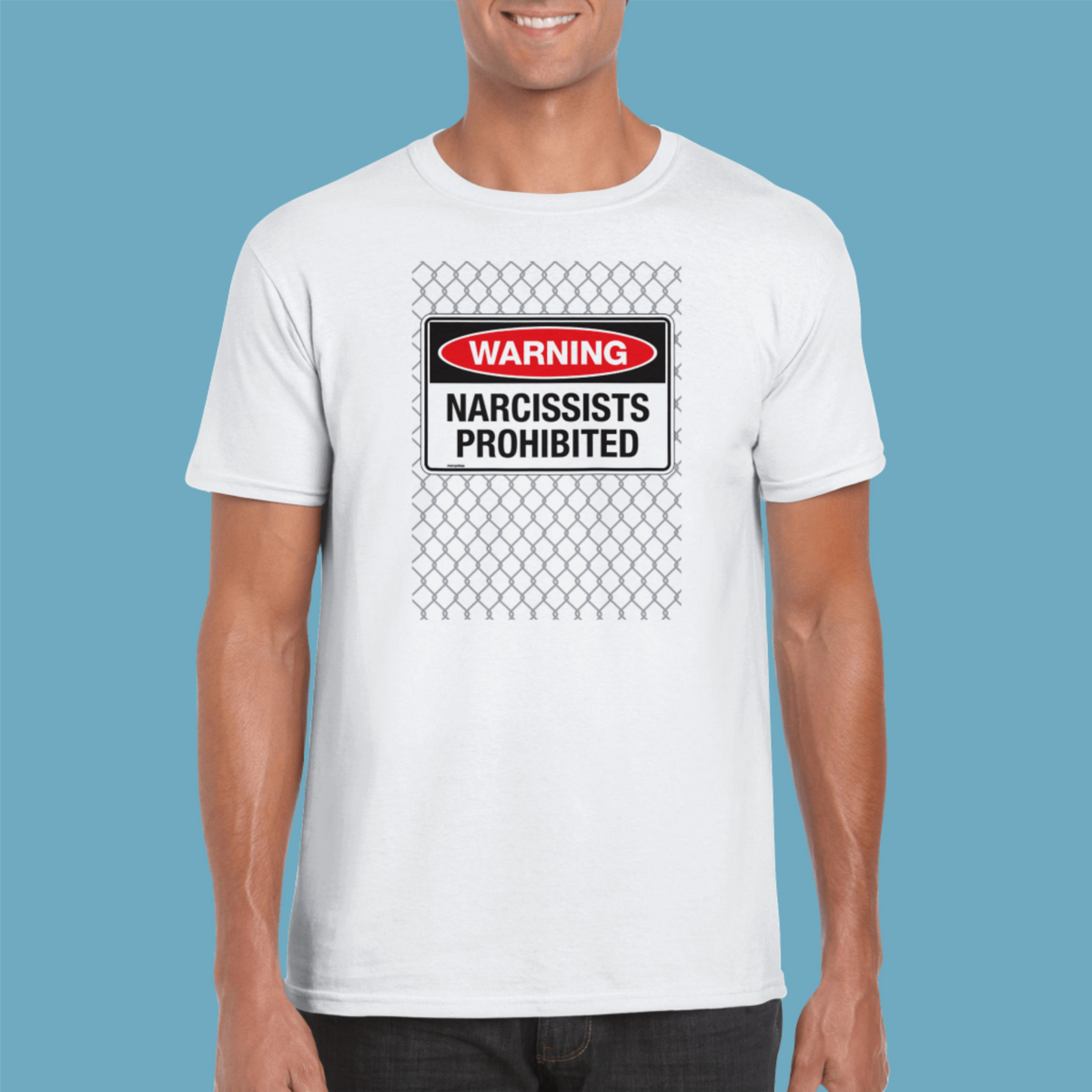 Mens Narcissists Prohibited white t shirt - MangoBap