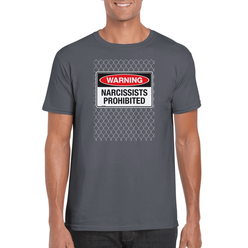 Mens Narcissists Prohibited charcoal t shirt - MangoBap
