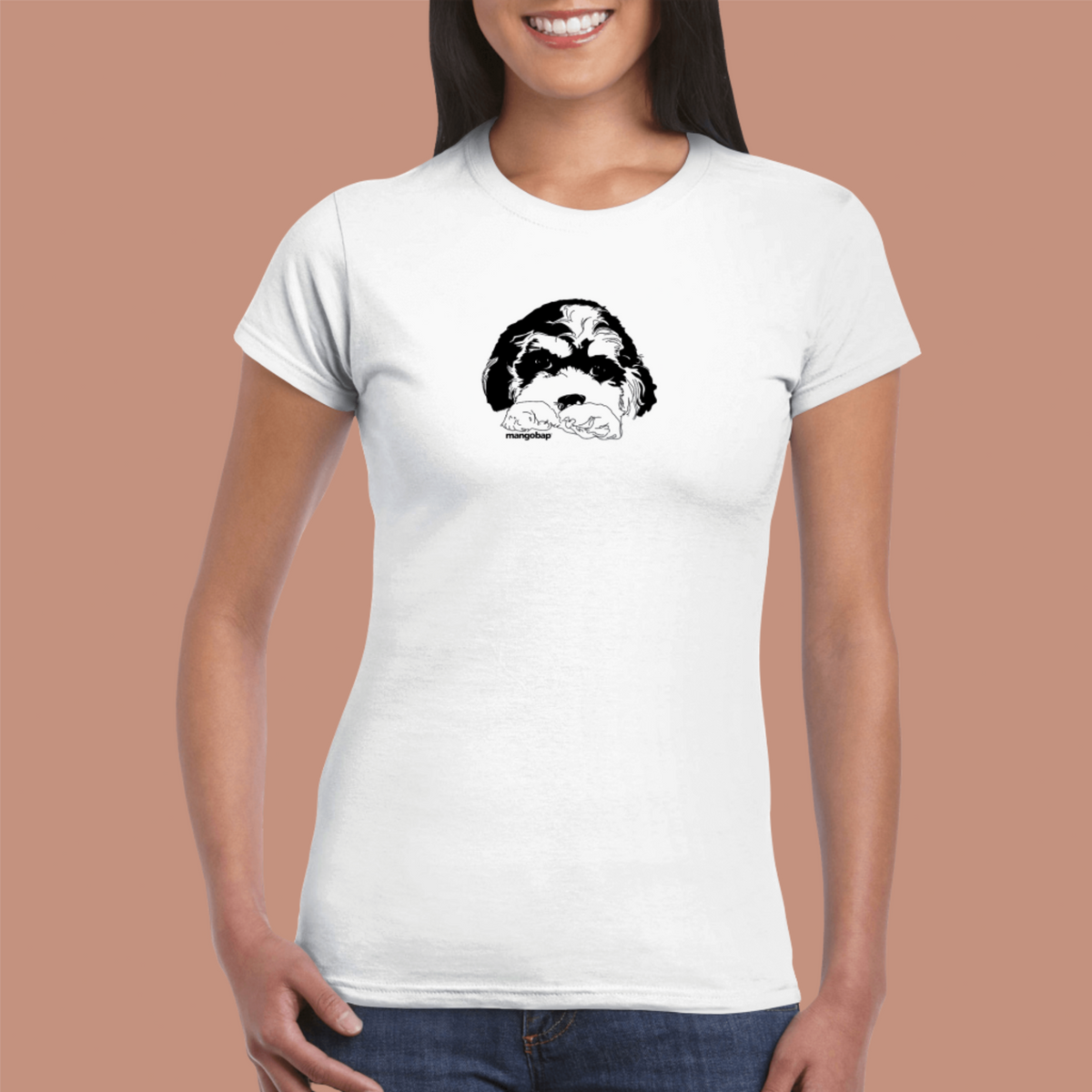 Womens Cavoodle white t shirt - MangoBap